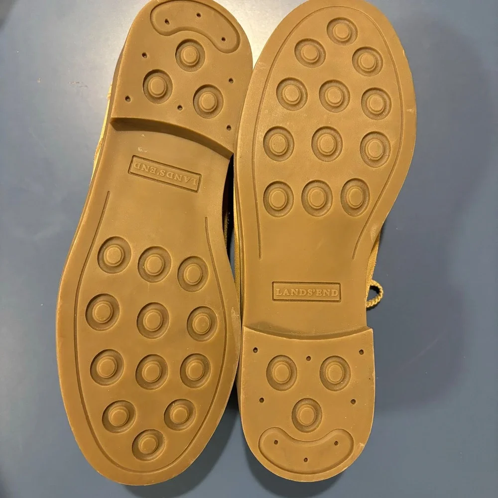 Lands' End Boys Oxford Dress Shoe Size 3 Tan Suede Leather Lace Up Brown Preppy‎